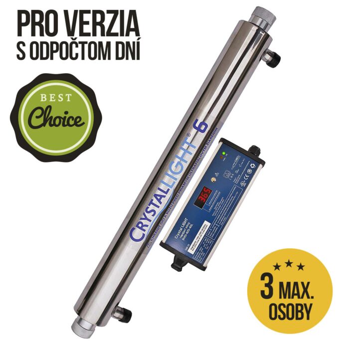 UV lampa Crystal LIGHT 6 PRO je vhodná k dezinfekci vody pro 1-3člennou domácnost, ničí bakterie, cysty a viry.